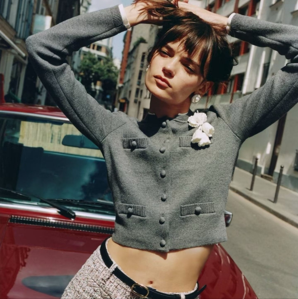 Self-Portrait Grey Cardigan with applique
